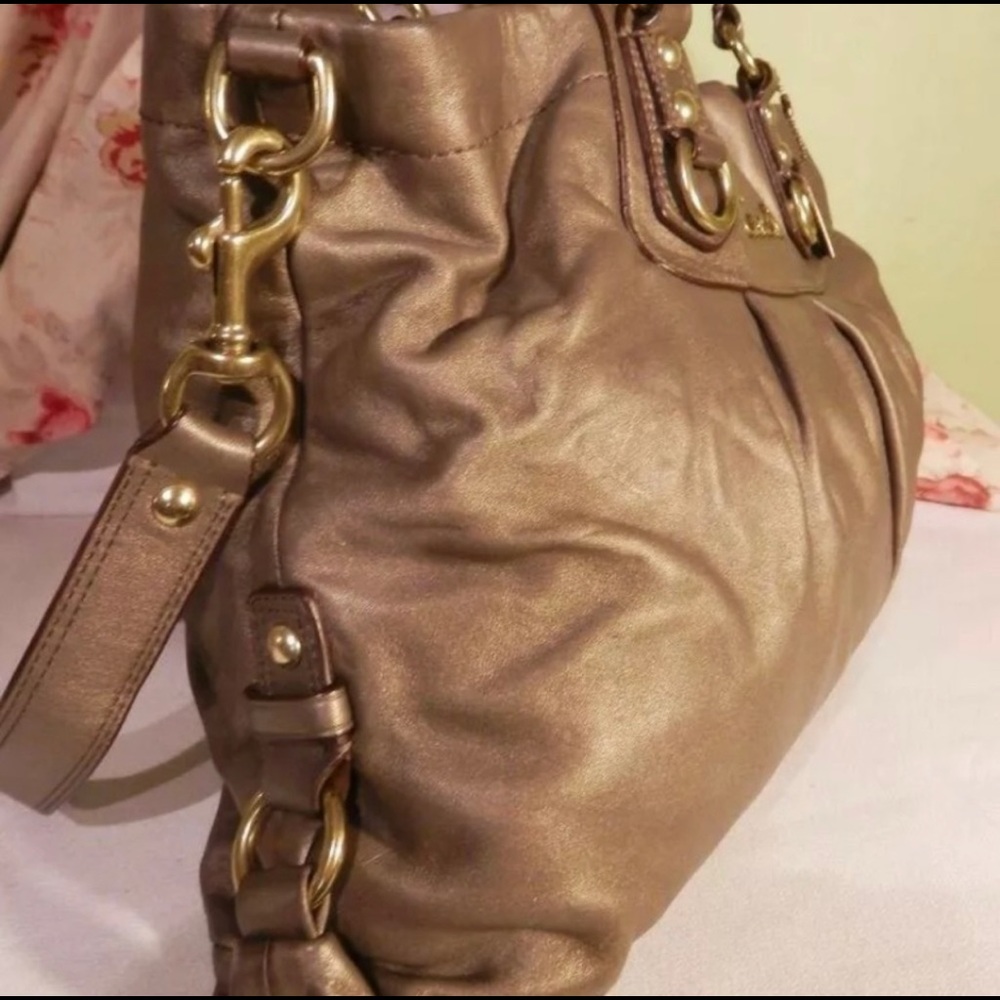 COACH Ashley Metallic Leather Satchel Gold Platinum Bag NEW - Picture 2 of 8